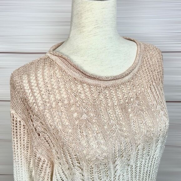 Lafayette 148 Ombre Open Knit Linen Blend Sweater Semi Sheer Size M - Picture 3 of 11